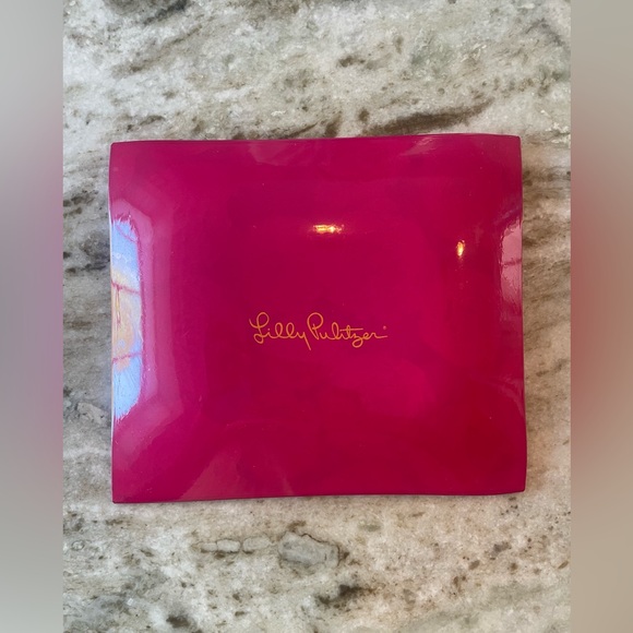 Lilly Pulitzer Glass Plate Trinket Caddy Dish First Impression Pink Roses Plate - Picture 3 of 5